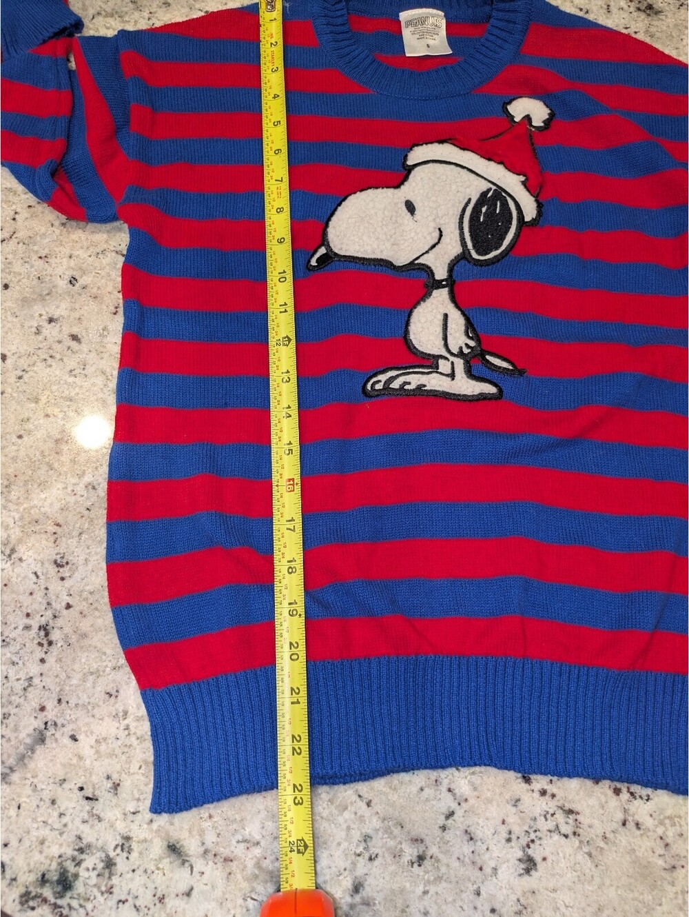 Peanuts Snoopy Christmas Sweater S Red Blue Striped Santa Fuzzy Holiday - Picture 7 of 11